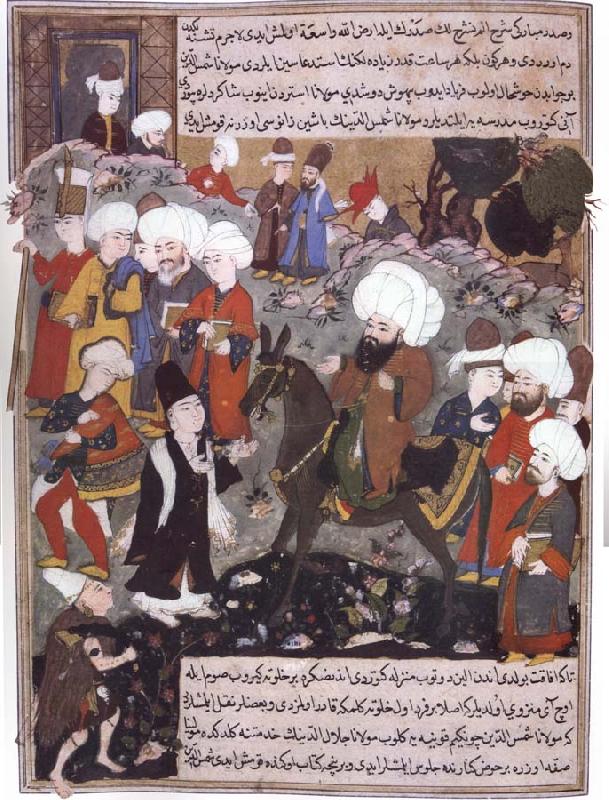  Rumi riding his mule as an Ottoman prelate swollen with pride,and Brought back to humility on seeing the dervish Shams